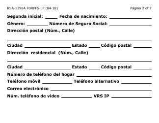 Formulario RSA-1298A FORFFS-LP Formulario De Recomendacion - Arizona (Spanish), Page 2