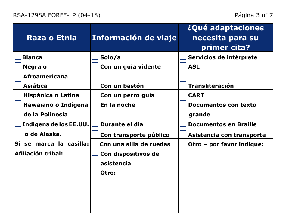 Formulario RSA-1298A FORFFS-LP Formulario De Recomendacion - Arizona (Spanish), Page 3