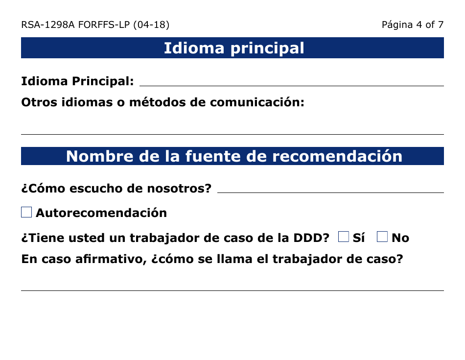 Formulario RSA-1298A FORFFS-LP Formulario De Recomendacion - Arizona (Spanish), Page 4