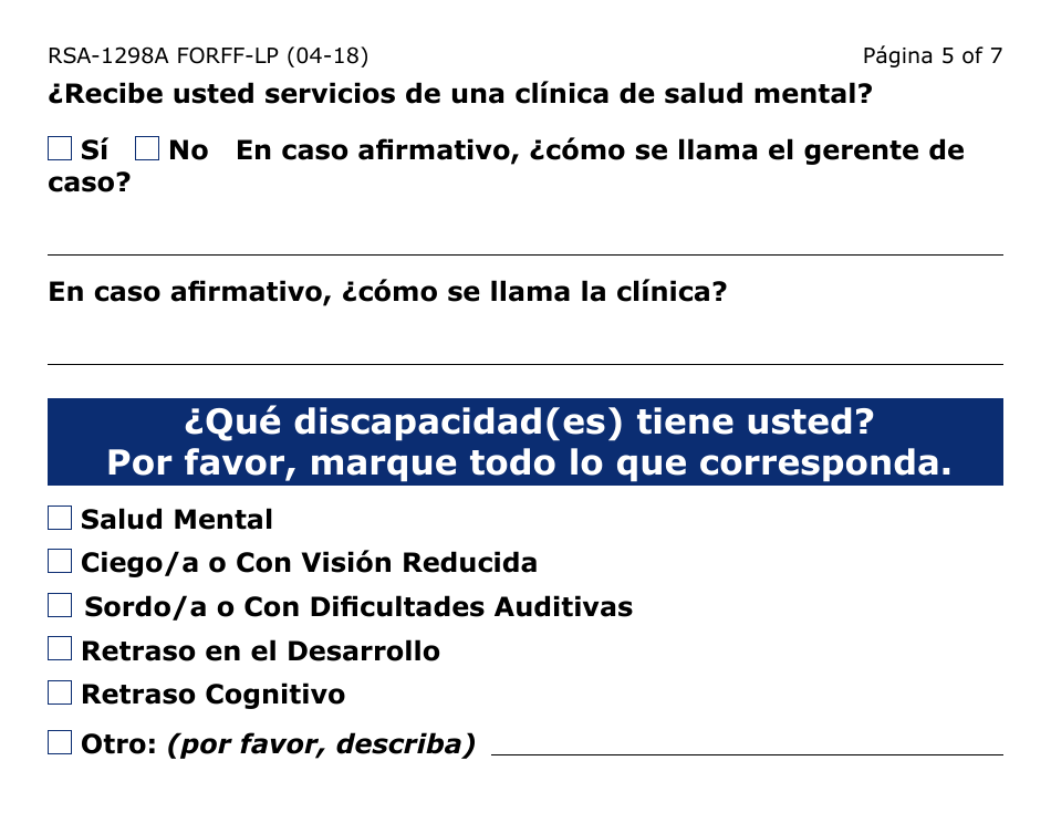 Formulario RSA-1298A FORFFS-LP Formulario De Recomendacion - Arizona (Spanish), Page 5