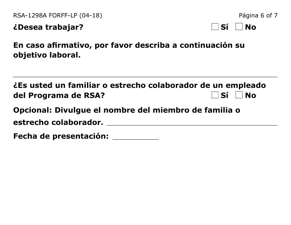 Formulario RSA-1298A FORFFS-LP Formulario De Recomendacion - Arizona (Spanish), Page 6