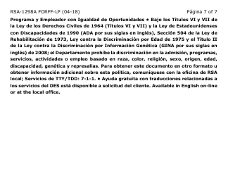 Formulario RSA-1298A FORFFS-LP Formulario De Recomendacion - Arizona (Spanish), Page 7