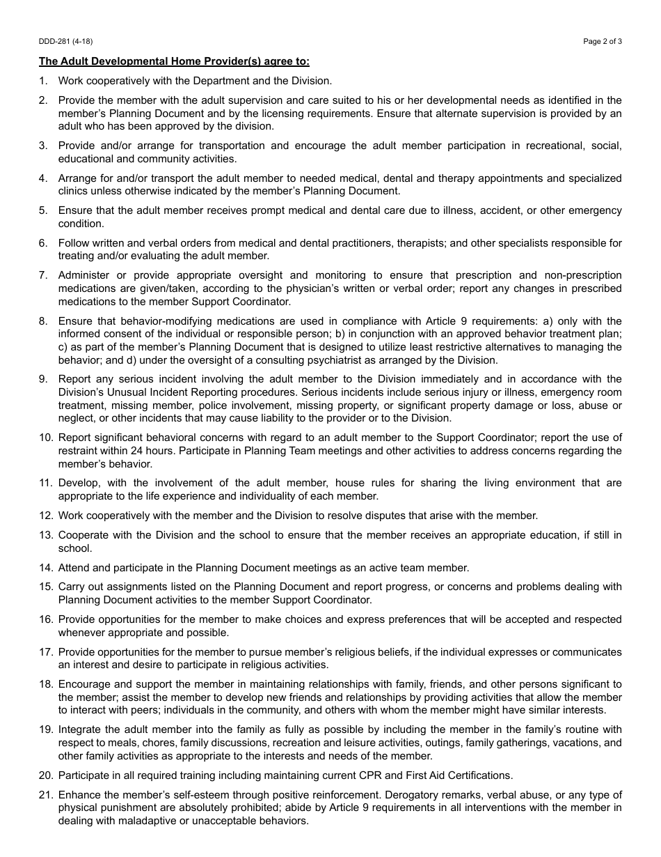 Form DDD-281 Adult Developmental Home Agreement - Arizona, Page 2