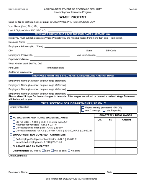 Form UB-217-C FORFF  Printable Pdf