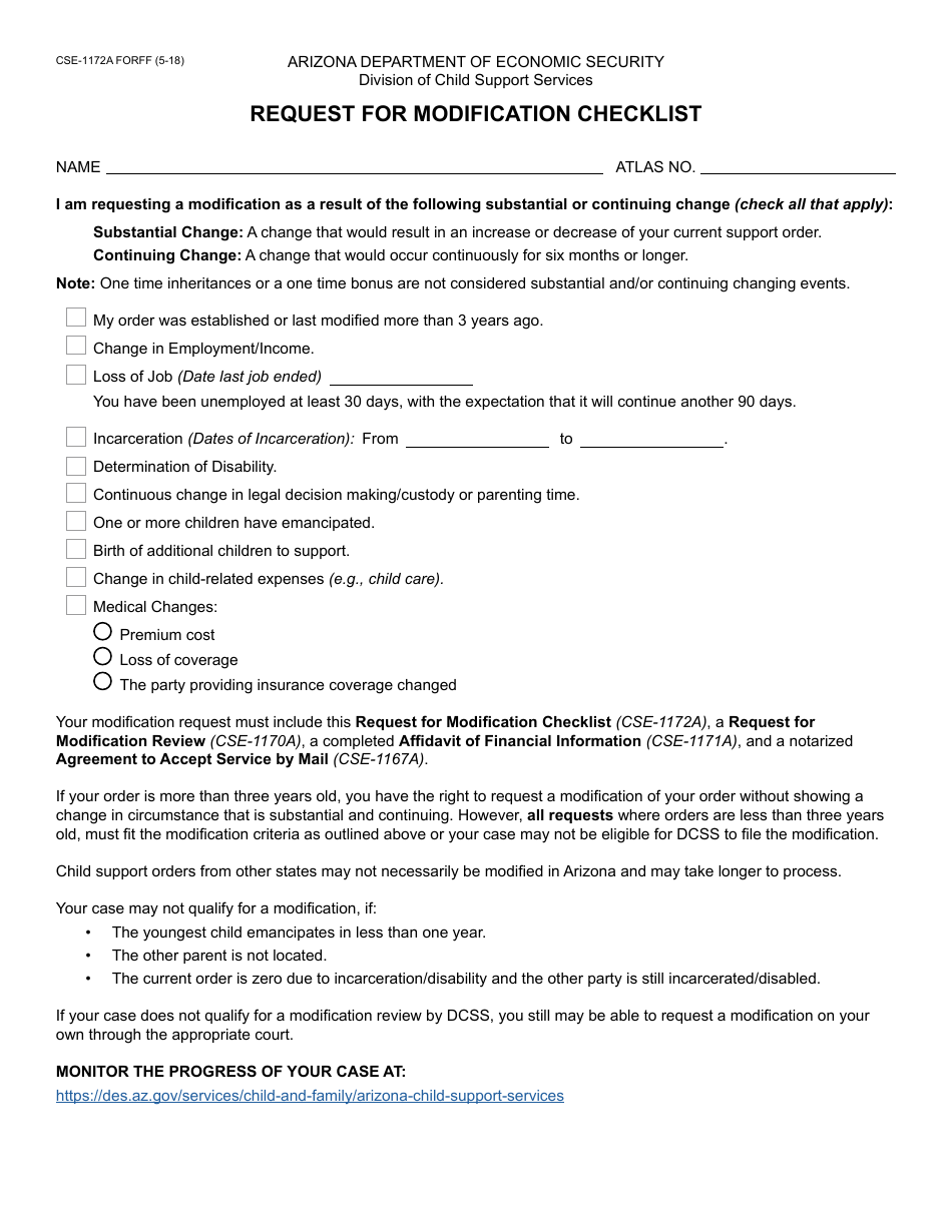 Form CSE-1170A FORFF Child Support Modification Packet - Arizona, Page 4