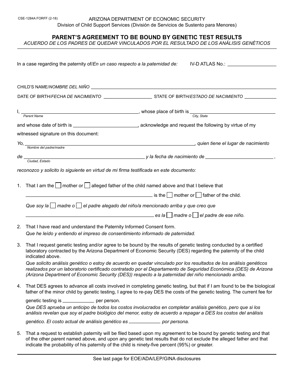 Form CSE-1284A FORF - Fill Out, Sign Online and Download Fillable PDF ...