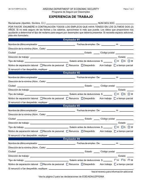 Form UB-130 FORFFS  Printable Pdf