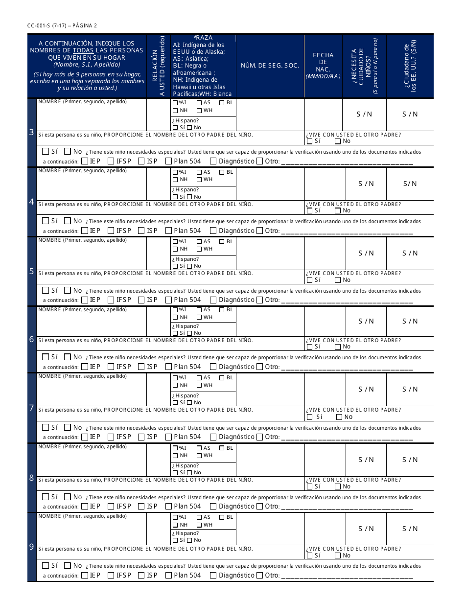 Formulario CC-001-S Solicitud De Asistencia Para Cuidado De Ninos - Arizona (Spanish), Page 3