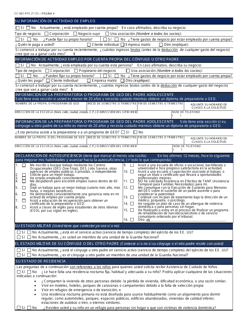 Formulario CC-001-S Solicitud De Asistencia Para Cuidado De Ninos - Arizona (Spanish), Page 5