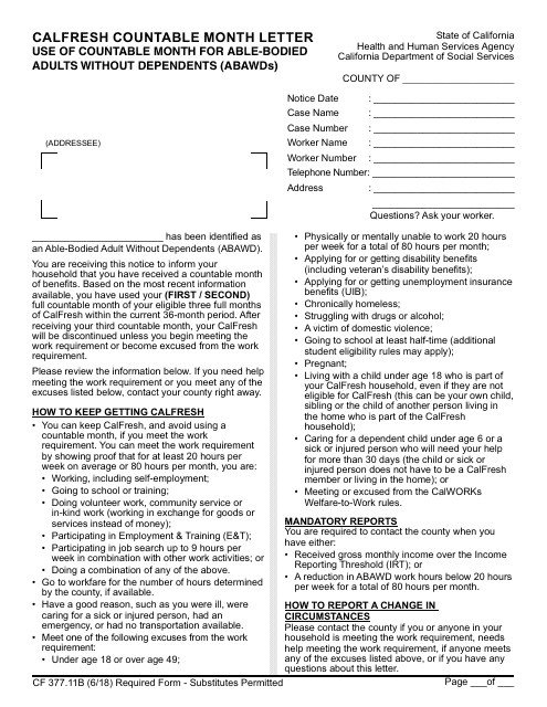 Form CF377.11B  Printable Pdf