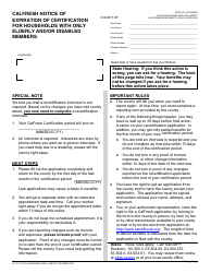 Document preview: Form CF377.2C CalFresh Notice of Expiration of Certification for Households With Only Elderly and/or Disabled Members - California