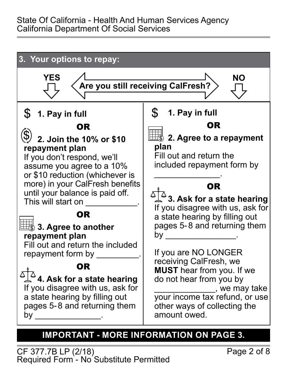 Form CF377.7B LP CalFresh Overissuance Notice - Inadvertent Household Errors (Ihe) - California, Page 2