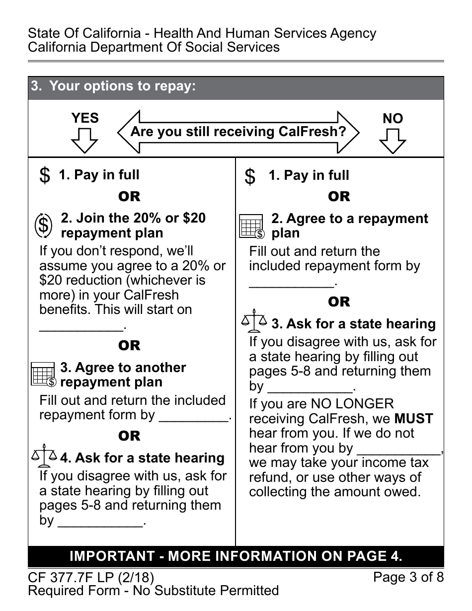 Form CF377.7F LP CalFresh Overissuance Notice - Change From Inadvertent Household Error (Ihe) to Intentional Program Violation (Ipv) - California, Page 3