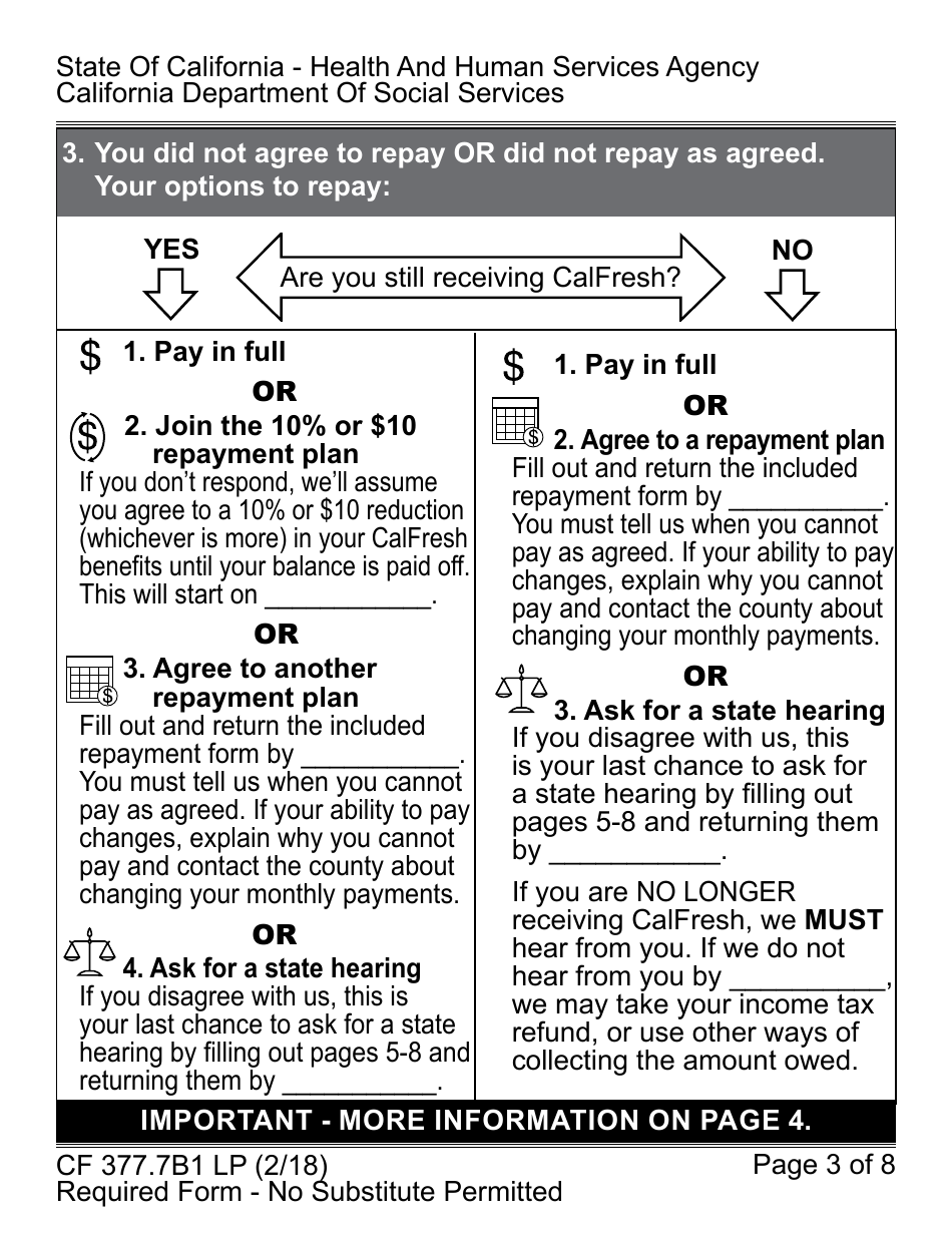 Form CF377.7B1 LP CalFresh Repayment Final Notice - Inadvertent Household Error (Ihe) - California, Page 3
