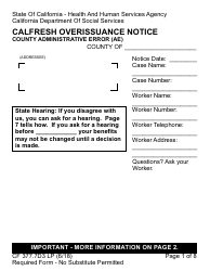 Form CF377.7D3 LP CalFresh Overissuance Notice - County Administrative Error (AE) - California