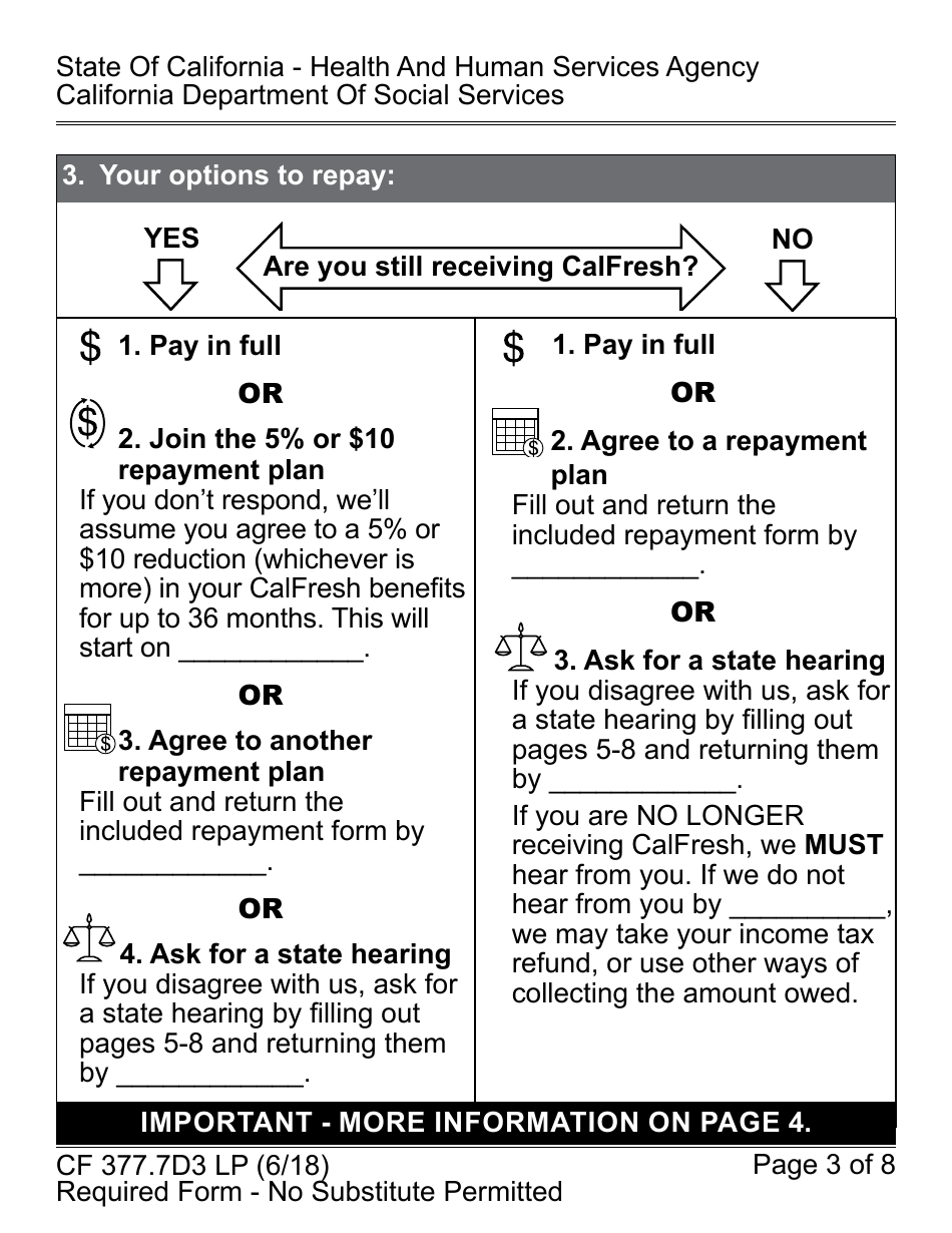 Form CF377.7D3 LP CalFresh Overissuance Notice - County Administrative Error (AE) - California, Page 3