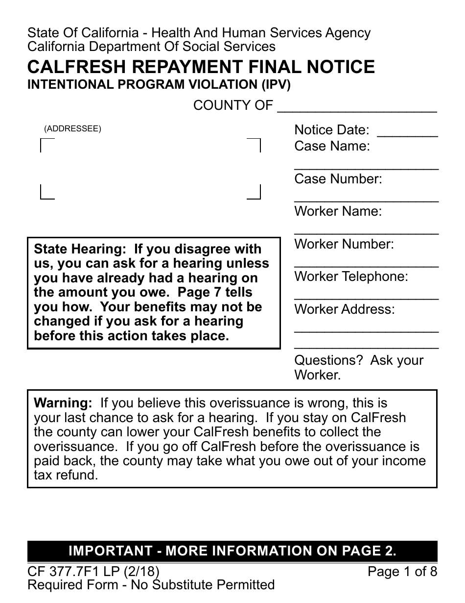 Form CF377.7F1 LP - Fill Out, Sign Online And Download Fillable PDF ...