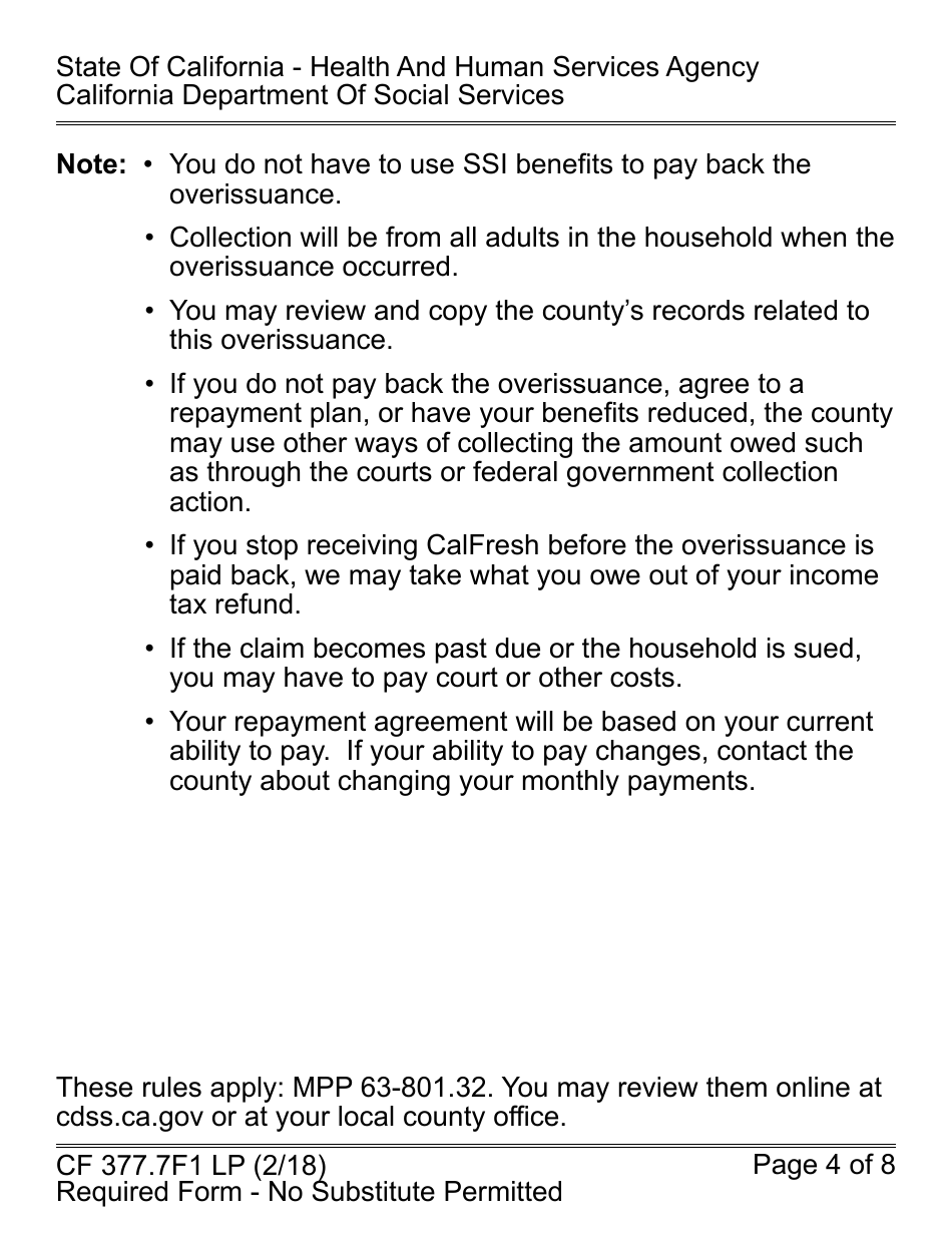 Form CF377.7F1 LP CalFresh Repayment Final Notice - California, Page 4
