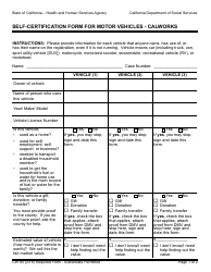 Document preview: Form CW80 Self-certification Form for Motor Vehicles - Calworks - California