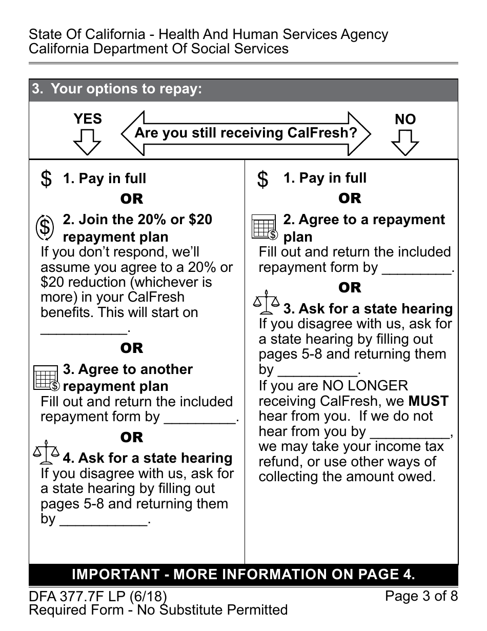 Form DFA377.7F LP CalFresh Overissuance Notice - Intentional Program Violation (Ipv) - California, Page 3