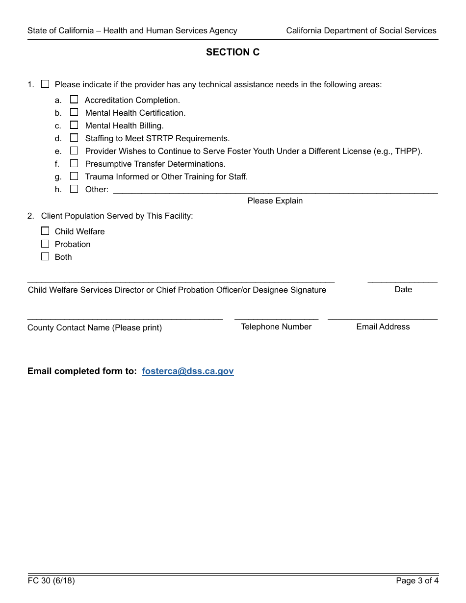 Form FC30 Group Home Extension Request for the Rate Classification Level (Rcl) Rate - California, Page 3