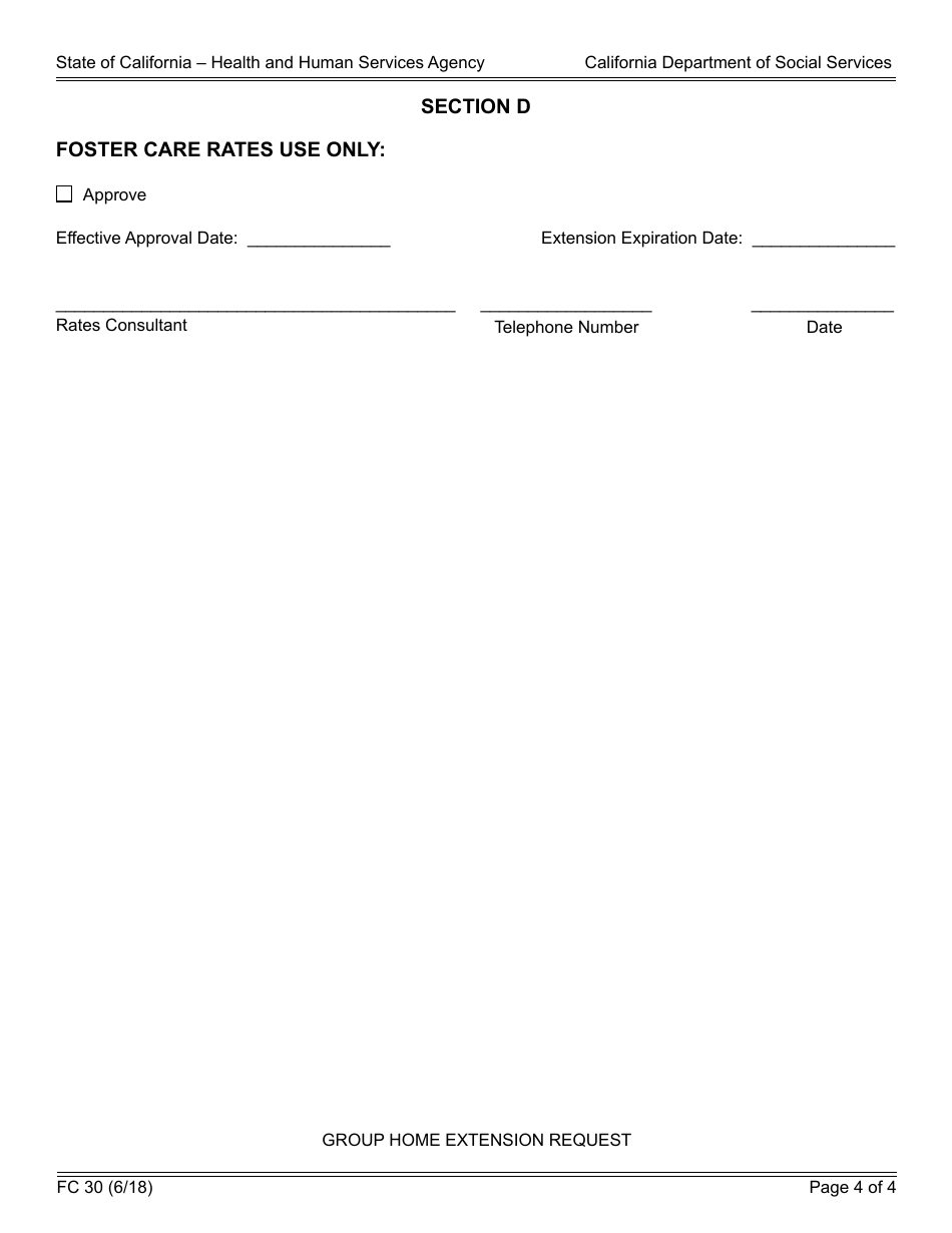 Form FC30 Group Home Extension Request for the Rate Classification Level (Rcl) Rate - California, Page 4