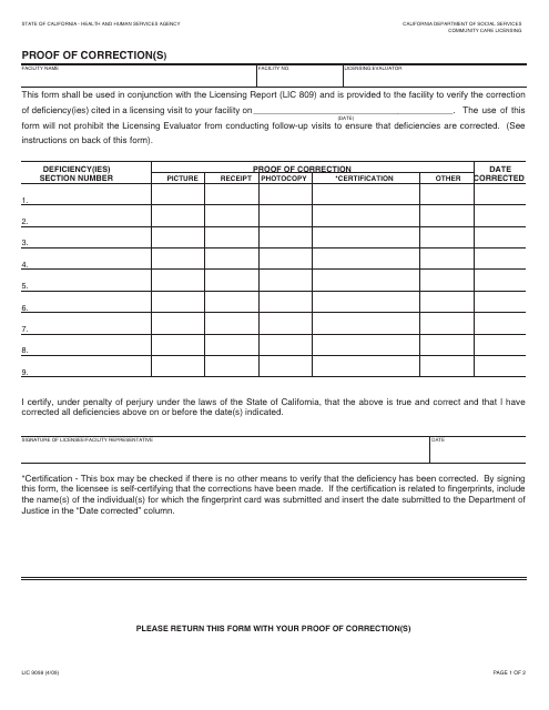 Form LIC9098  Printable Pdf