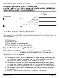 Document preview: Form SOC2257A Notice to Recipient of Provider's Violation for Exceeding Workweek and/or Travel Time Limits - in-Home Supportive Services Program - California