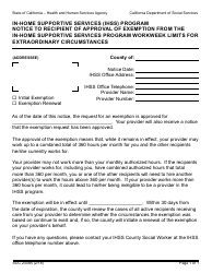 Document preview: Form SOC2309A Notice to Recipient of Approval of Exemption From the in-Home Supportive Services Program Workweek Limits for Extraordinary Circumstances - in-Home Supportive Services (Ihss) Program - California