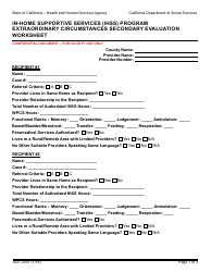 Form SOC2307 In-home Supportive Services (Ihss) Program Extraordinary Circumstances Secondary Evaluation Worksheet - California