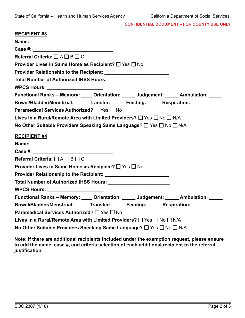 Form SOC2307 In-home Supportive Services (Ihss) Program Extraordinary Circumstances Secondary Evaluation Worksheet - California, Page 2