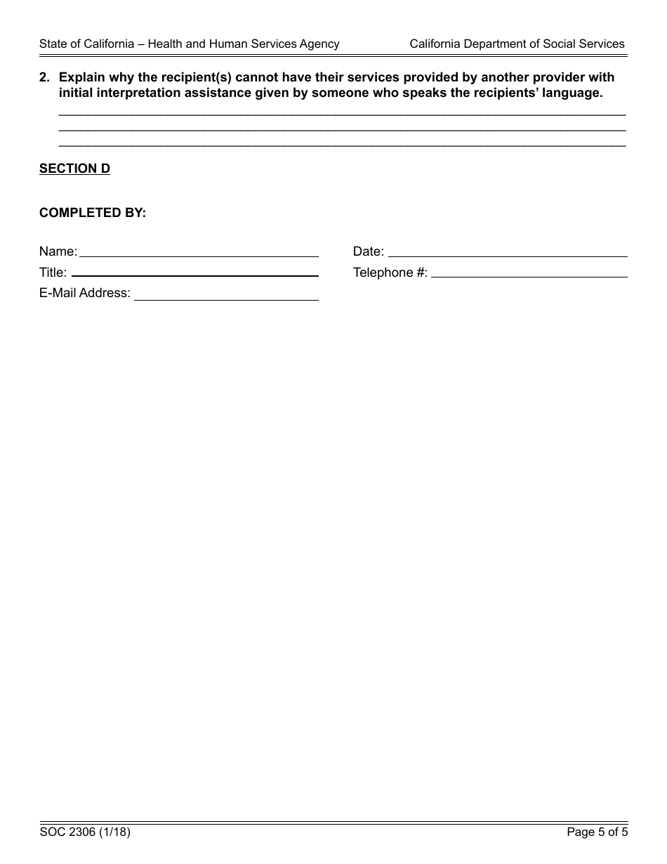 Form SOC2306 Exemption From Workweek Limits for Extraordinary Circumstances Referral Justification - in-Home Supportive Services (Ihss) Program - California, Page 5