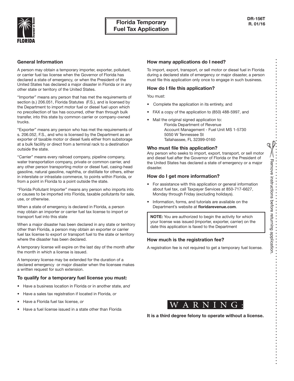 Form DR-156T Florida Temporary Fuel Tax Application - Florida, Page 2