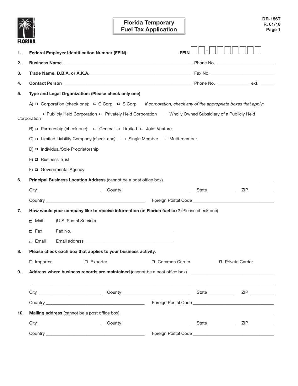 Form DR-156T Florida Temporary Fuel Tax Application - Florida, Page 3