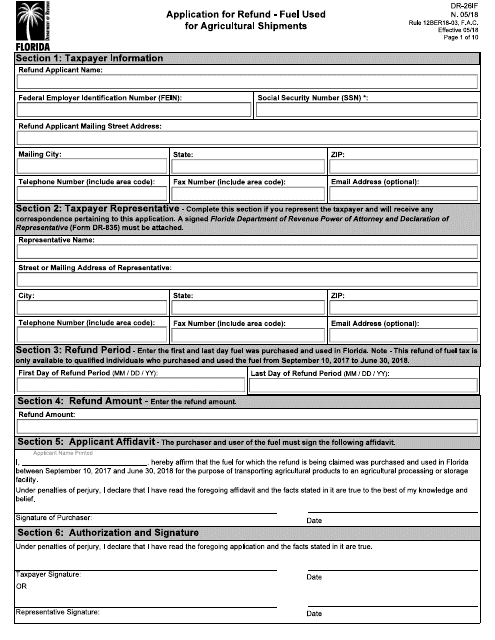 Form DR-26IF Application for Refund - Fuel Used for Agricultural Shipments - Florida