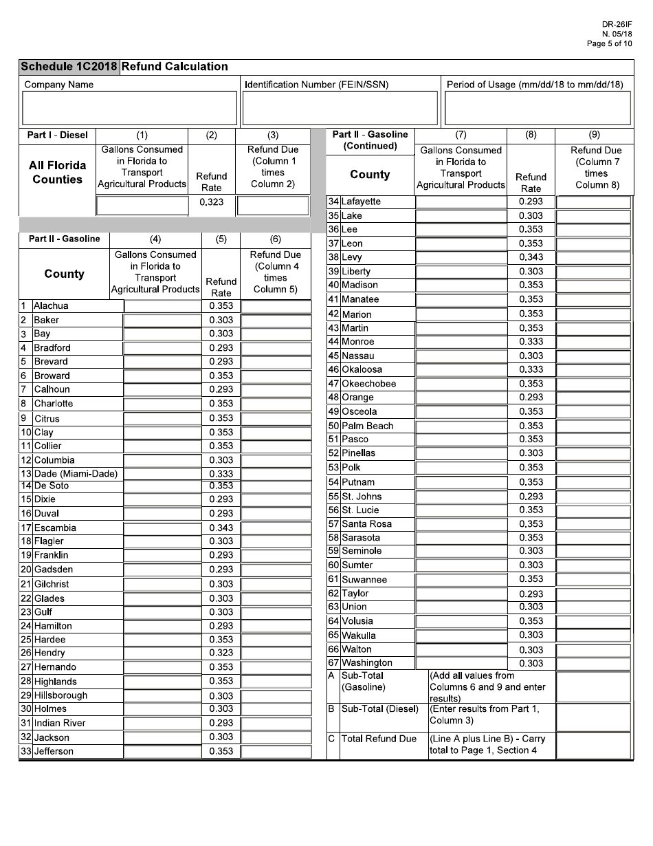 Form DR-26IF Application for Refund - Fuel Used for Agricultural Shipments - Florida, Page 5