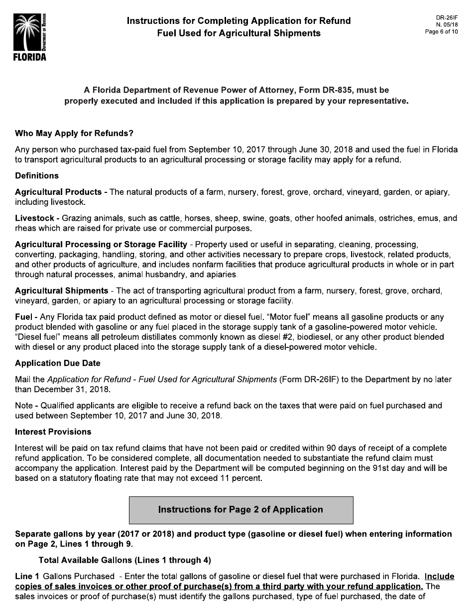 Form DR-26IF Application for Refund - Fuel Used for Agricultural Shipments - Florida, Page 6