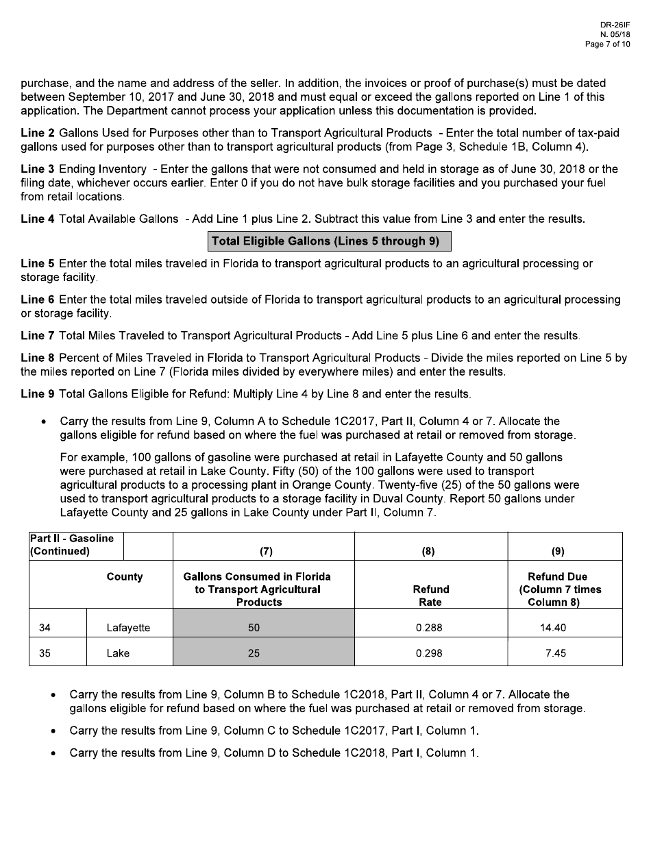 Form DR-26IF Application for Refund - Fuel Used for Agricultural Shipments - Florida, Page 7
