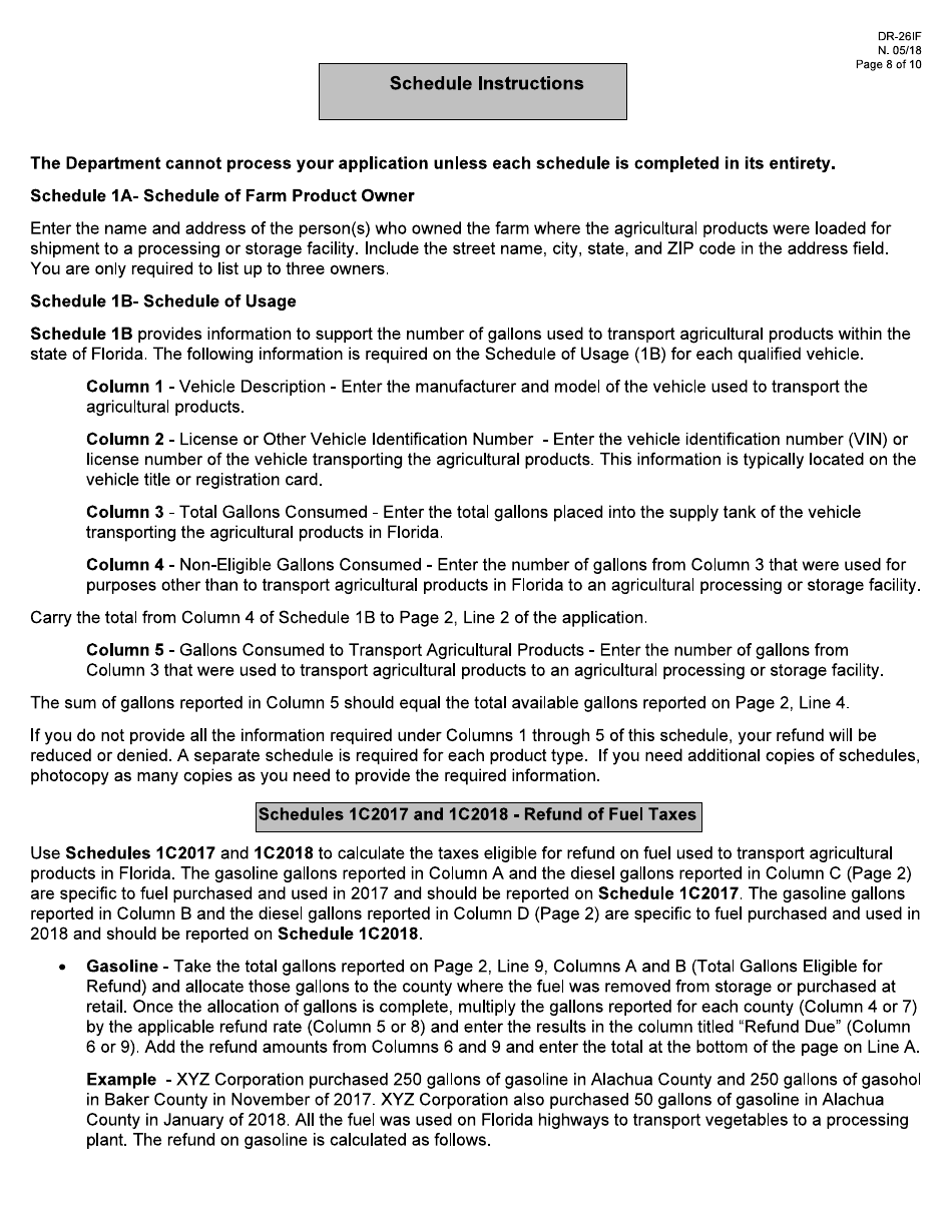 Form DR-26IF Application for Refund - Fuel Used for Agricultural Shipments - Florida, Page 8