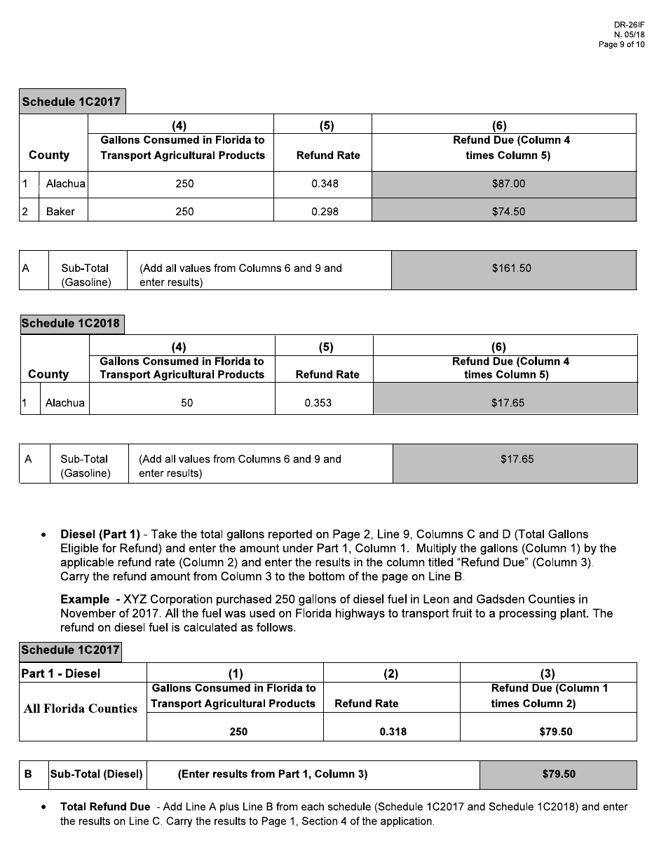 Form DR-26IF Application for Refund - Fuel Used for Agricultural Shipments - Florida, Page 9