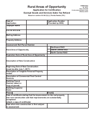 Form RAO Rural Areas of Opportunity Application for Certification Exempt Goods and Services Sales Tax Refund - Florida