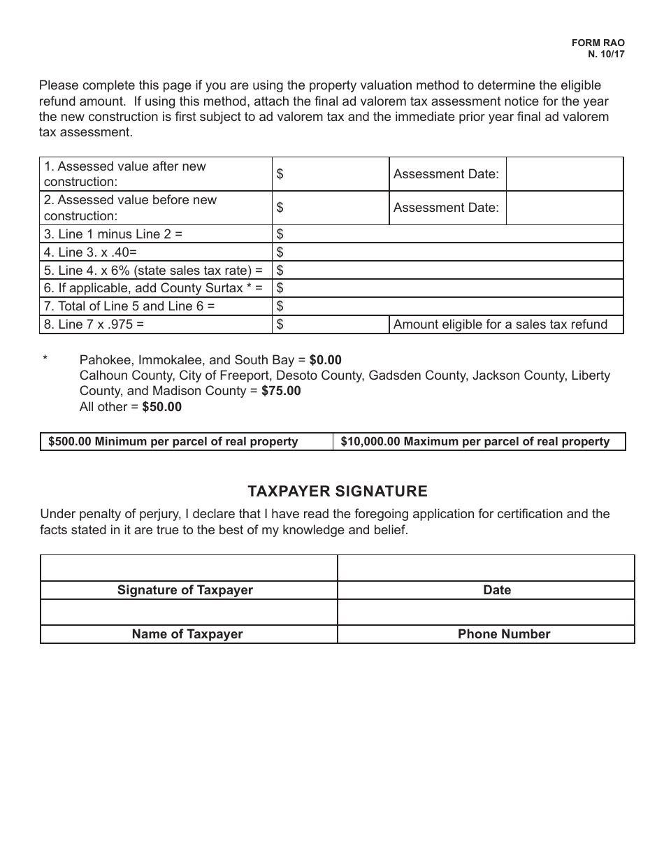 Form RAO Rural Areas of Opportunity Application for Certification Exempt Goods and Services Sales Tax Refund - Florida, Page 3