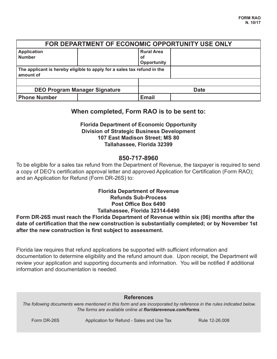 Form RAO Rural Areas of Opportunity Application for Certification Exempt Goods and Services Sales Tax Refund - Florida, Page 4