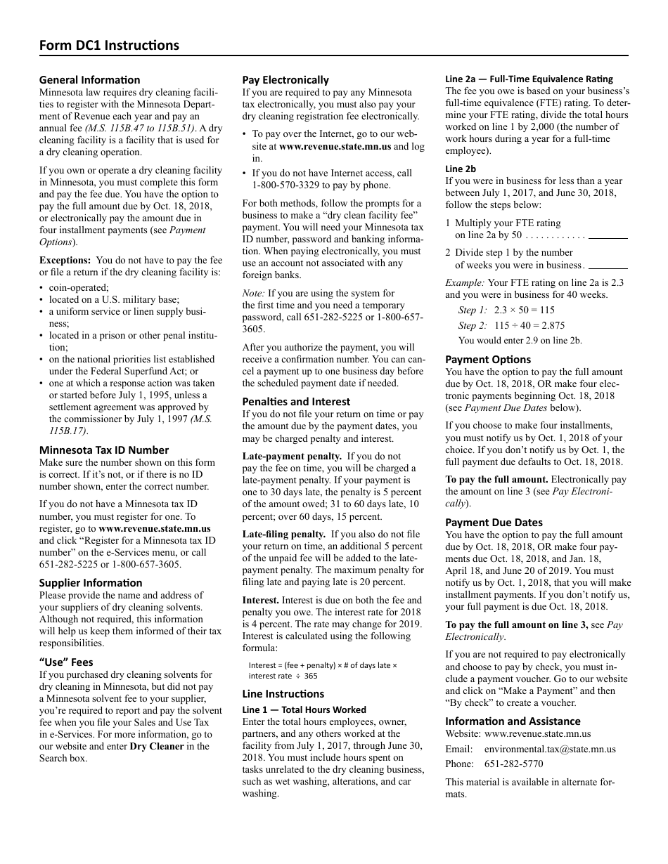 Form DC1 Fill Out, Sign Online and Download Fillable PDF, Minnesota
