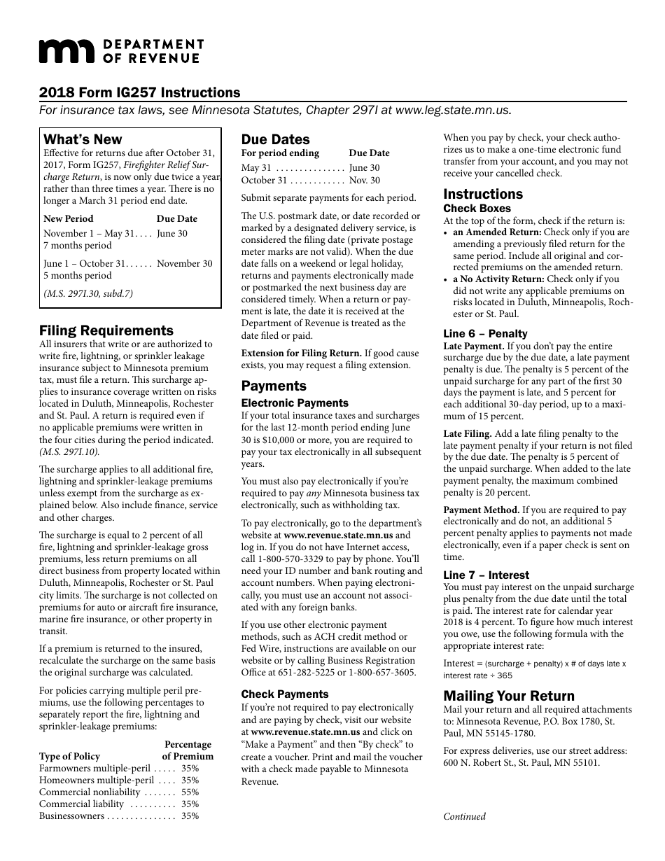 Form IG257 Firefighter Relief Surcharge Return - Minnesota, Page 2