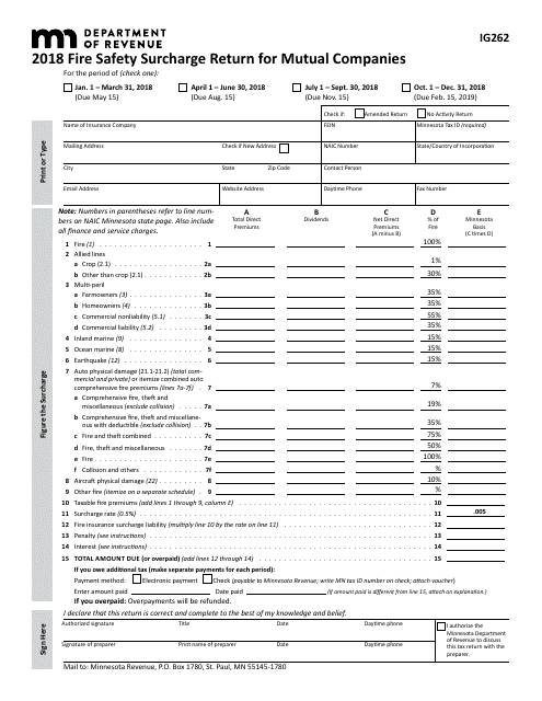 Form IG262 2018 Printable Pdf