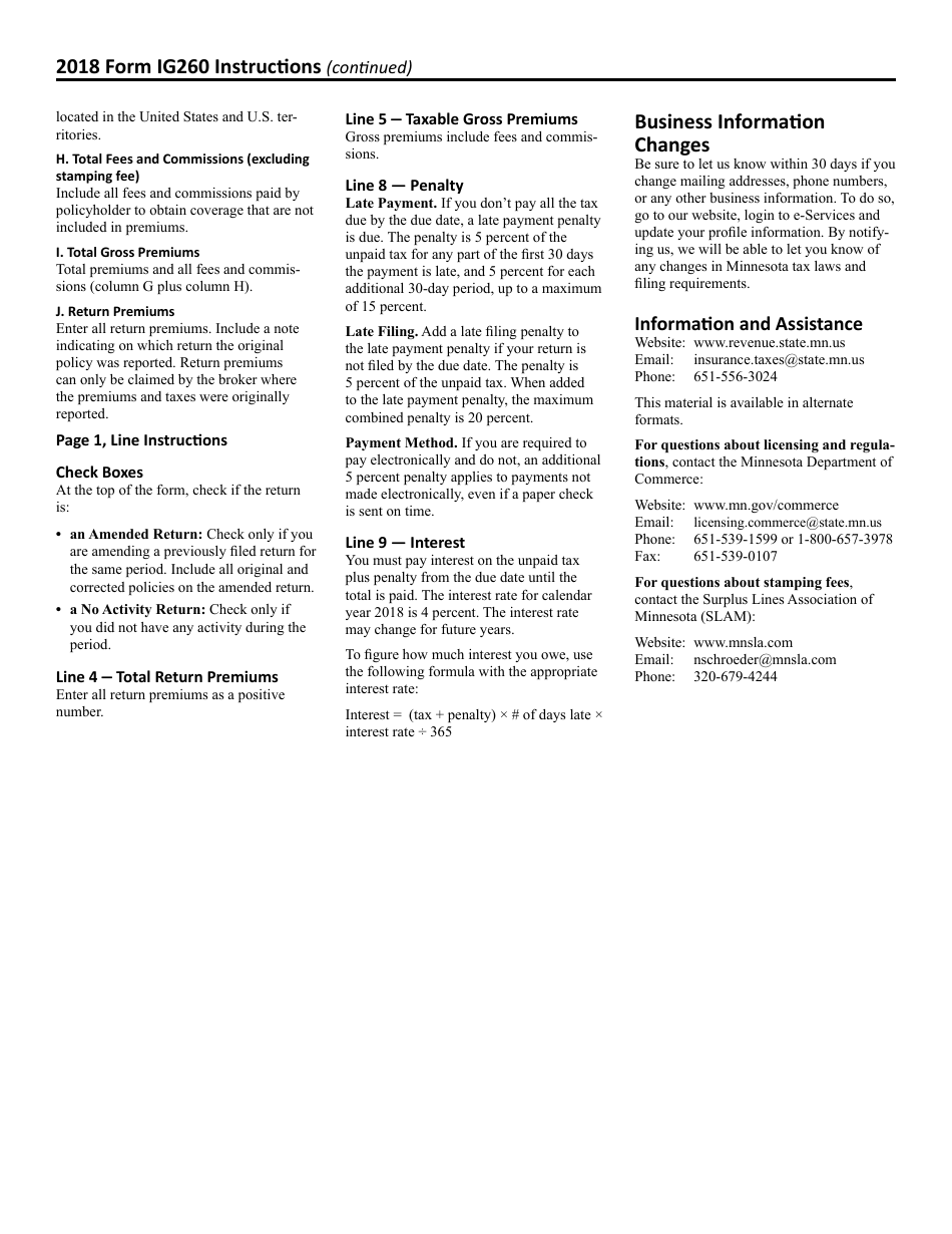 Form IG260 Nonadmitted Insurance Premium Tax Return for Surplus Lines Brokers - Minnesota, Page 4