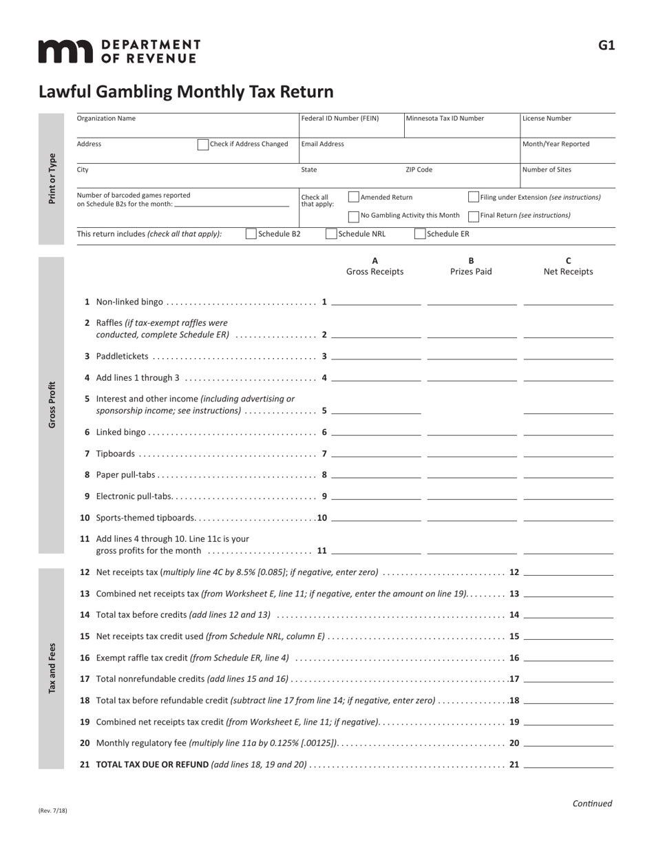 Form G1 Download Fillable PDF or Fill Online Lawful Gambling Monthly