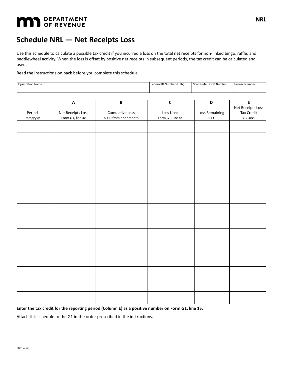 Schedule NRL Net Receipts Loss - Minnesota, Page 1