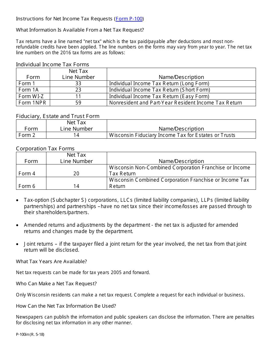 Instructions for Form P-1000 Application to Ascertain Wisconsin Net Income Tax Reported as Paid or Payable - Wisconsin, Page 1